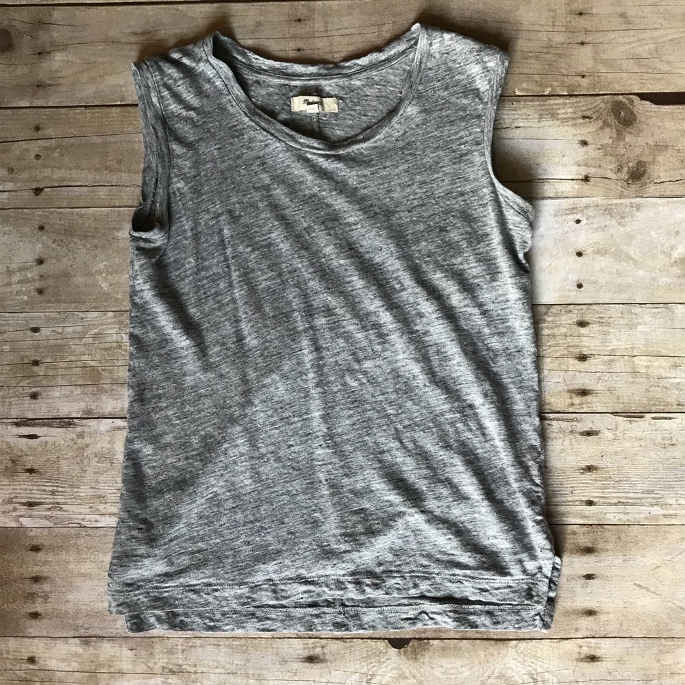 Madewell linen muscle tee, gray, size XXS
